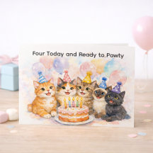 Tarjeta de cumpleaños número 4 para niñas divertid