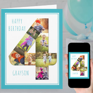 Tarjeta de cumpleaños número 4 para niños, collage
