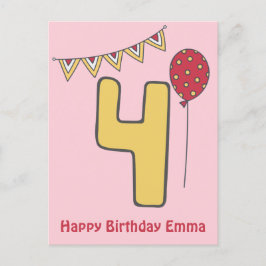 Tarjeta de cumpleaños número 4 para niños lindos y