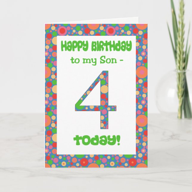Tarjeta de cumpleaños número 4 para un hijo, brill (Anverso)