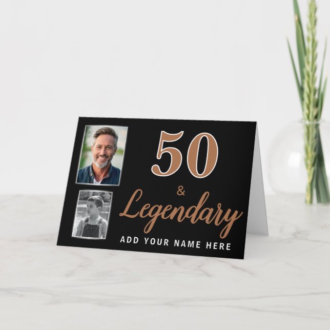 Tarjeta de cumpleaños número 50 & 2 fotos legendar (Anverso)