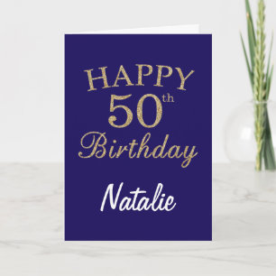 Tarjeta de cumpleaños número 50 de Navy Blue and G