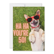 Tarjeta de cumpleaños número 50 de perro que ríe