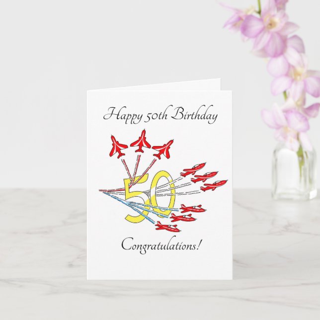 Tarjeta de cumpleaños número 50 de Red Jet Planes (Orquídea)