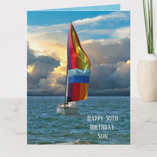Tarjeta de cumpleaños número 50 del barco de vela (Anverso)