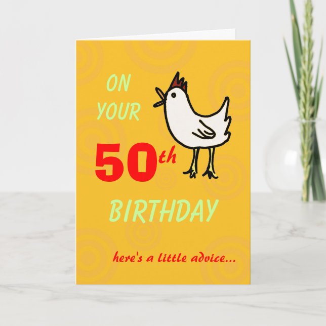 Tarjeta de cumpleaños número 50 del pollo de prima (Anverso)