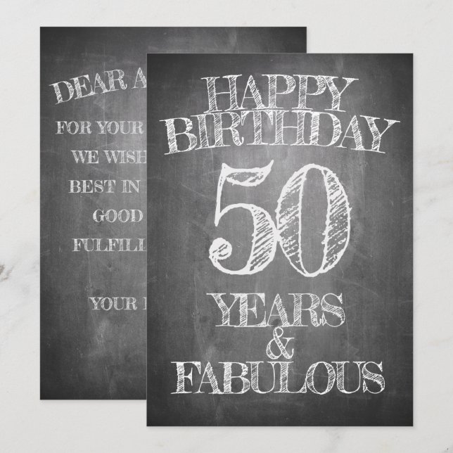 Tarjeta de Cumpleaños número 50 estilo Pizarra (Anverso / Reverso)