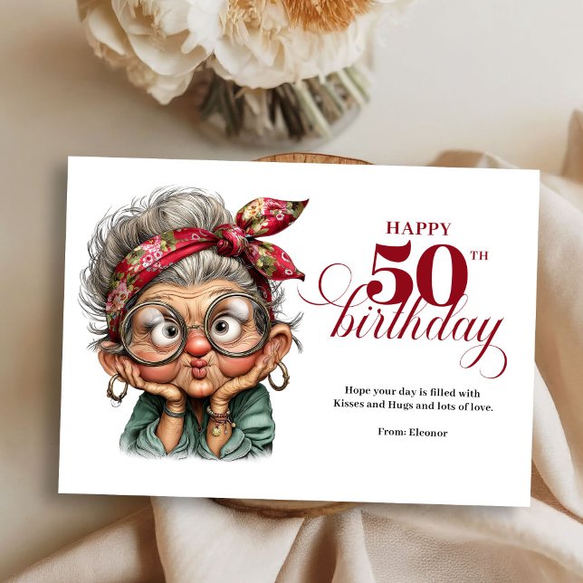 Tarjeta de cumpleaños número 50 para mujer con hum (Chic humorous 50th woman card happy birthday)