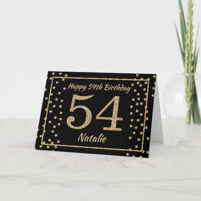 Tarjeta de cumpleaños número 54 con confeti brilla (Anverso)