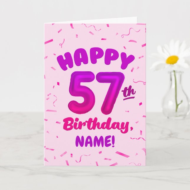 Tarjeta de cumpleaños número 57 con nombre persona (Planta pequeña)