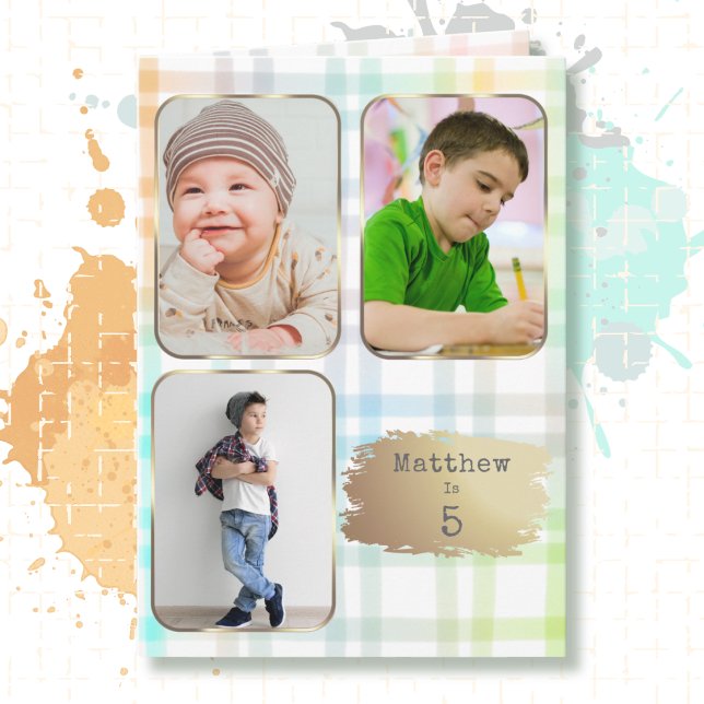 Tarjeta de cumpleaños número 5 con 3 fotos a cuadr (Subido por el creador)