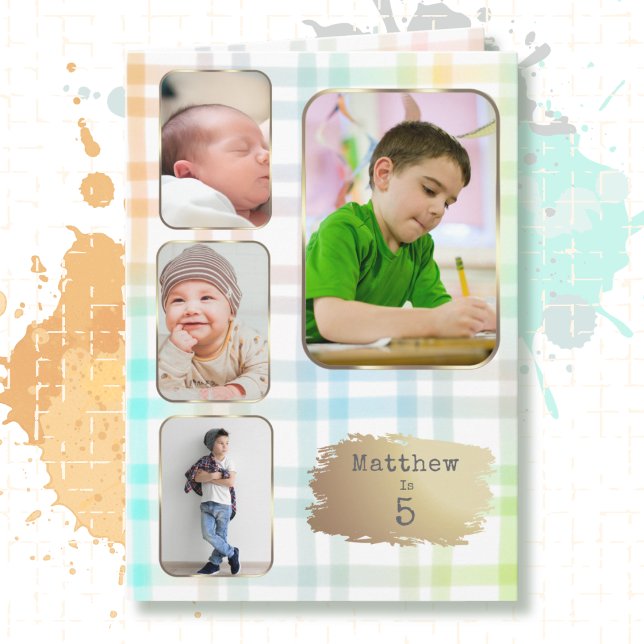 Tarjeta de cumpleaños número 5 con 4 fotos en cuad (Subido por el creador)