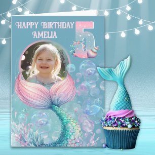 Tarjeta de cumpleaños número 5 de sirena con una f