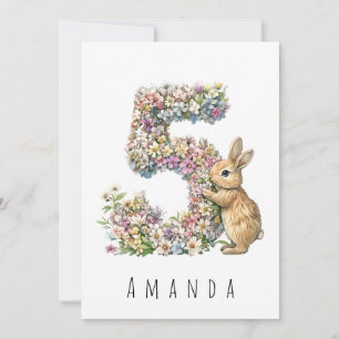 Tarjeta de cumpleaños número 5 del conejo floral