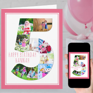 Tarjeta de cumpleaños número 5 para niña con colla