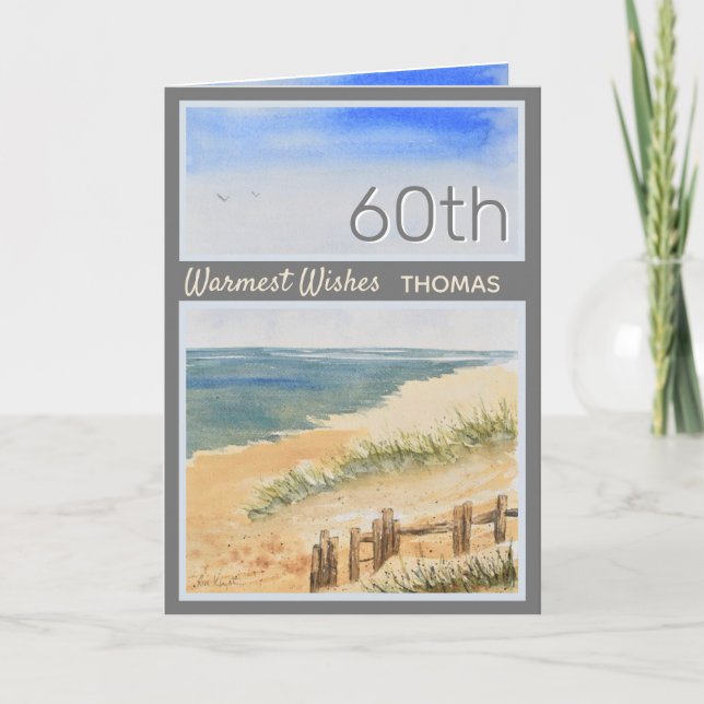 Tarjeta de cumpleaños número 60 de Seashore Beach  (Anverso)