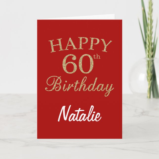 Tarjeta de cumpleaños número 60 del Purpurina rojo (Anverso)