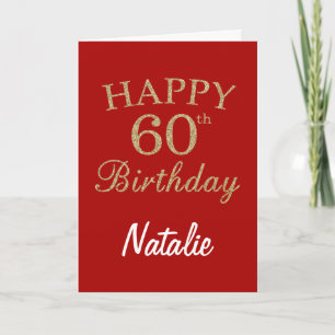 Tarjeta de cumpleaños número 60 del Purpurina rojo