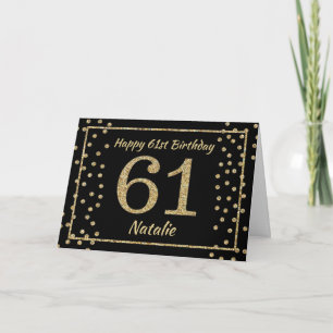 Tarjeta de cumpleaños número 61 con confeti brilla