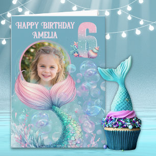 Tarjeta de cumpleaños número 6 de sirena con una f