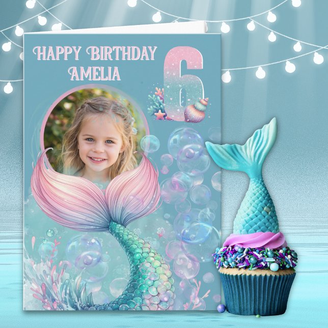 Tarjeta de cumpleaños número 6 de sirena con una f (Subido por el creador)