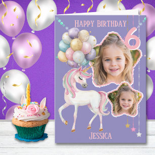Tarjeta de cumpleaños número 6 de unicornio capric