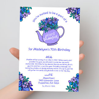 Tarjeta de cumpleaños número 70 de Tetera Floral L