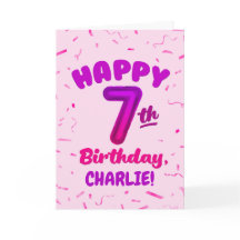 Tarjeta de cumpleaños número 7 con nombre personal