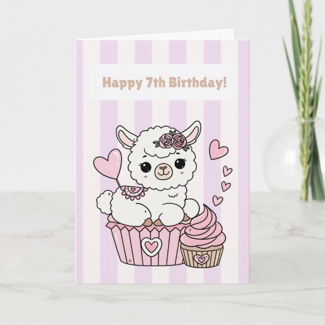 Tarjeta de cumpleaños número 7 feliz para niña lla (Anverso)