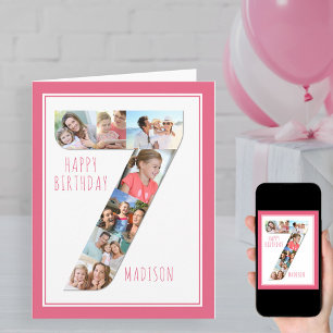 Tarjeta de cumpleaños número 7 para niña de 7 años