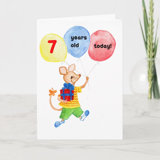 Tarjeta de cumpleaños número 7 'Ratoncito' (Anverso)