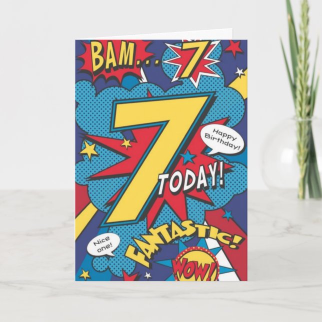 Tarjeta de cumpleaños número 7 - Wow Héroe de una  (Anverso)