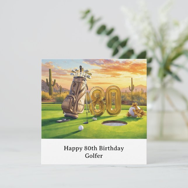 Tarjeta de cumpleaños número 80 con pelota de golf (Anverso de pie)