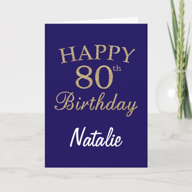 Tarjeta de cumpleaños número 80 de Navy Blue and G (Anverso)