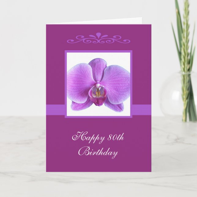Tarjeta de cumpleaños número 80 de Orquídea (Anverso)