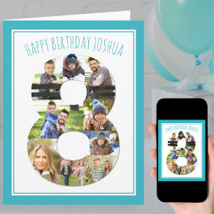 Tarjeta de cumpleaños número 8 azul para 8º cumple