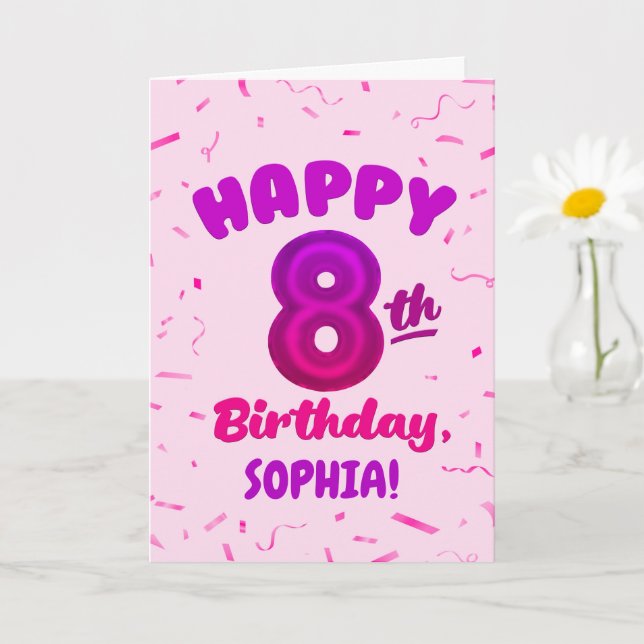 Tarjeta de cumpleaños número 8 con nombre personal (Planta pequeña)