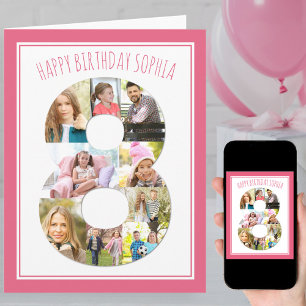 Tarjeta de cumpleaños número 8 rosa para 8º cumple