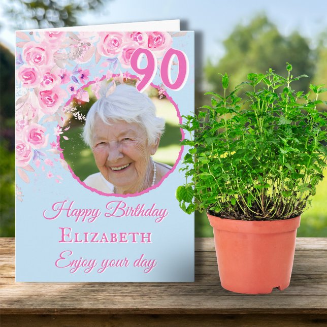 Tarjeta de cumpleaños número 90 con una foto flora (Subido por el creador)