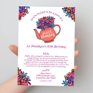 Tarjeta de cumpleaños número 90 de Pretty Teapot L