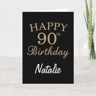 Tarjeta de cumpleaños número 90 de Purpurina negro