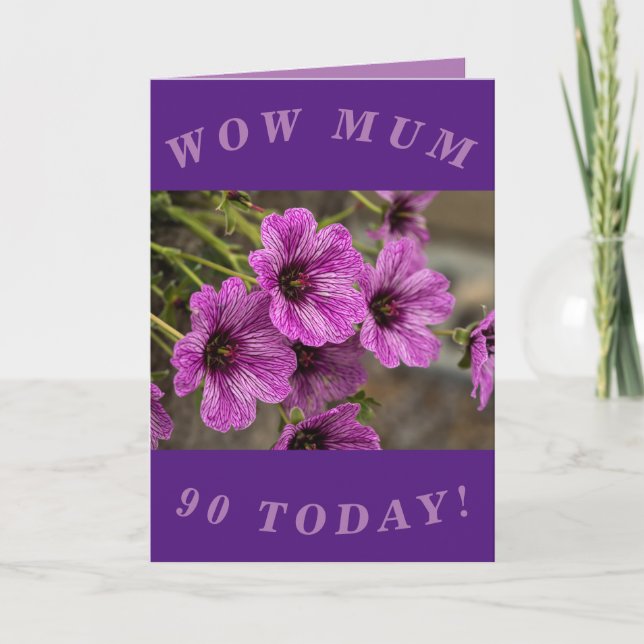 Tarjeta de cumpleaños número 90 Purple Floral para (Anverso)