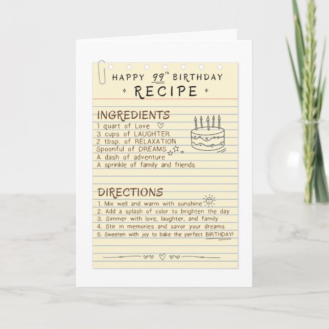 Tarjeta de cumpleaños número 99 para la abuela o l (Anverso)