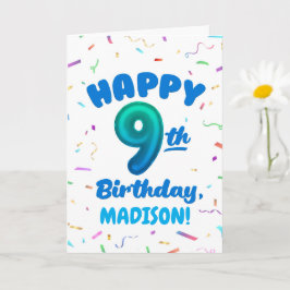 Tarjeta de cumpleaños número 9 con nombre personal