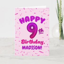 Tarjeta de cumpleaños número 9 con nombre personal