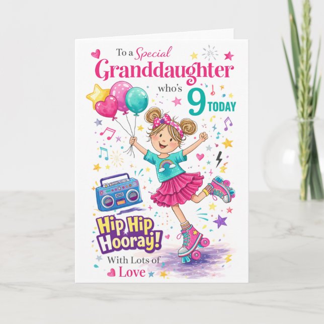 Tarjeta de cumpleaños número 9 de la nieta (Anverso)