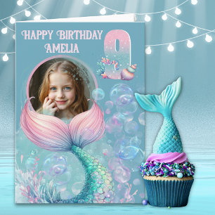 Tarjeta de cumpleaños número 9 de sirena con una f