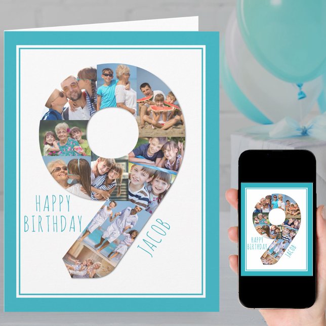 Tarjeta de cumpleaños número 9 del collage de foto (Subido por el creador)