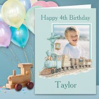 Tarjeta de cumpleaños número cuatro con un tren y