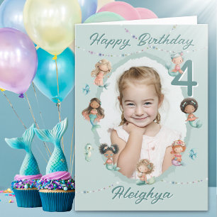 Tarjeta de cumpleaños número cuatro de sirena con